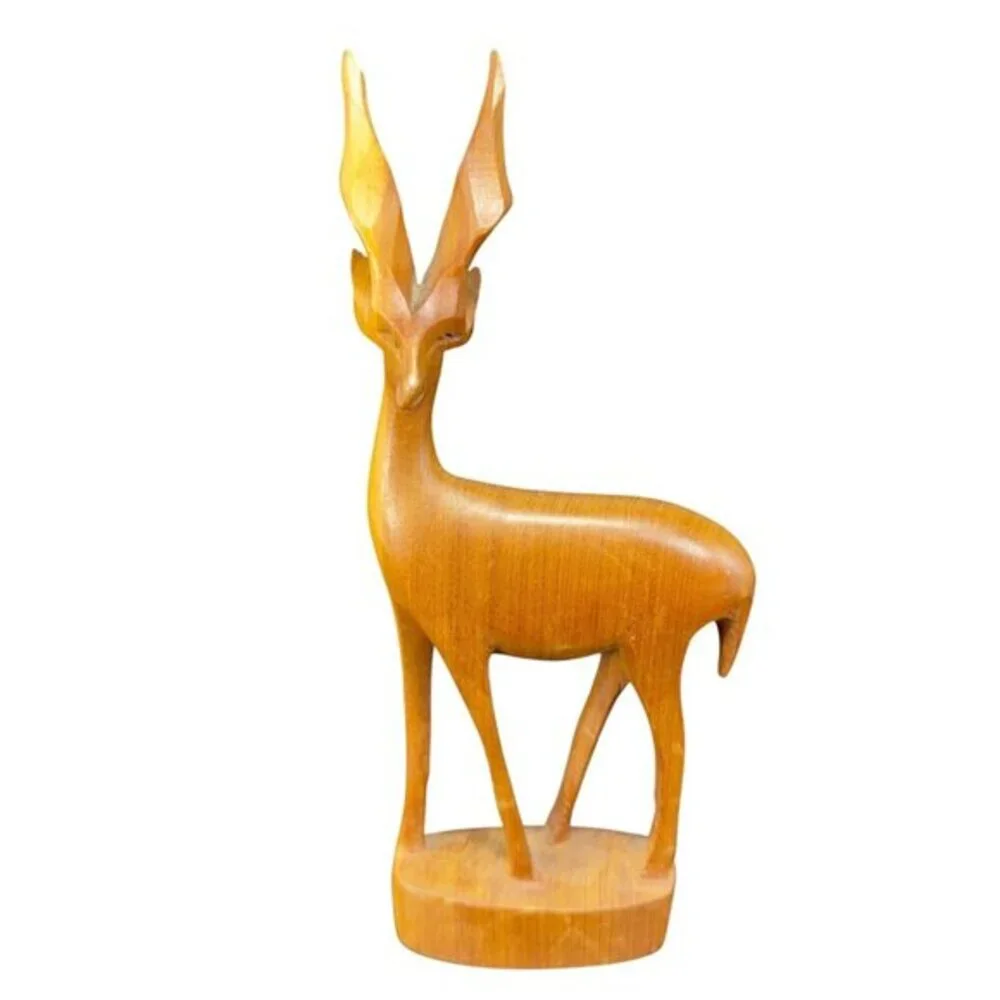 Vintage Hand Carved Wooden Gazelle Antelope Deer Sculpture Figurine Folk Art VTG